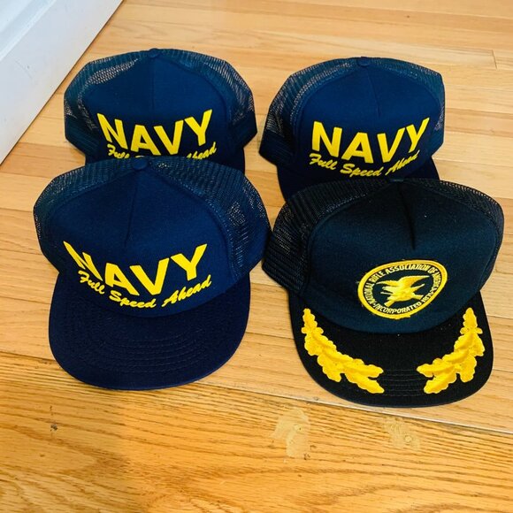 Lot of 3 Trucker NAVY Hats Caps and 1 NRA Hat - Picture 1 of 13